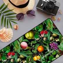 Elégant fruits tropicaux noir motif monogramme