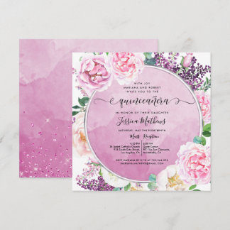 Elegant Fuchsia Floral, Aquarellfarben Quinceñera Einladung