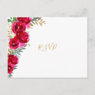 Elegant fuchsia florale Goldhochzeit rsvp + entree Einladungspostkarte