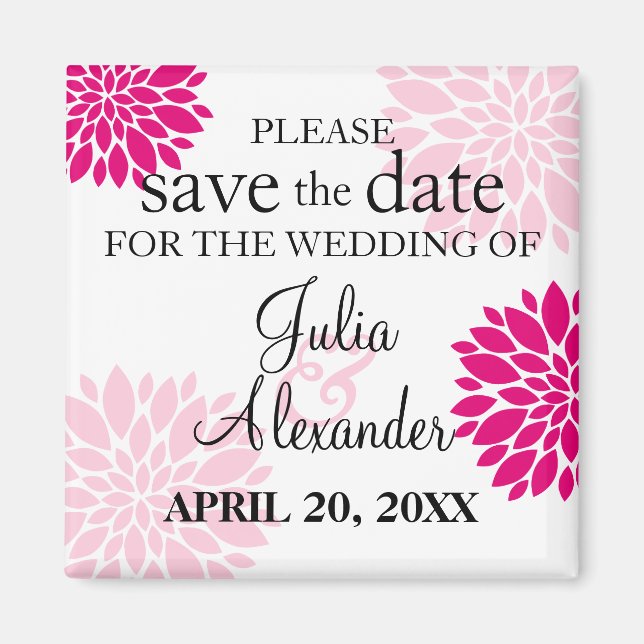 Elegant Fuchsia Pink Blütenburst Save the Date Magnet (Vorne)