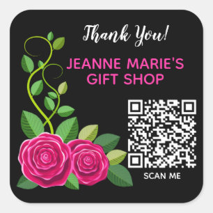 Elegant Fuchsia Pink Rose Blume Danke QR Code Quadratischer Aufkleber