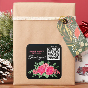Elegant Fuchsia Pink Rose Blume Danke QR Code Quadratischer Aufkleber