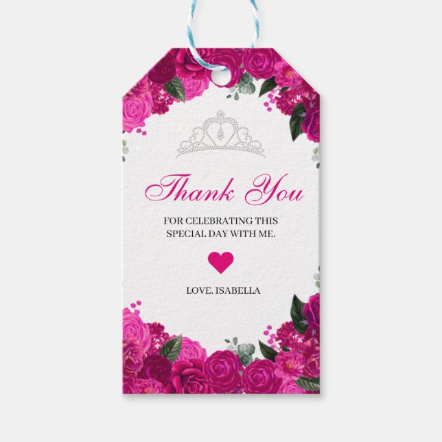 Elegant Fuchsia Pink Silver Floral Danke Geschenk Geschenkanhänger (Vorderseite)