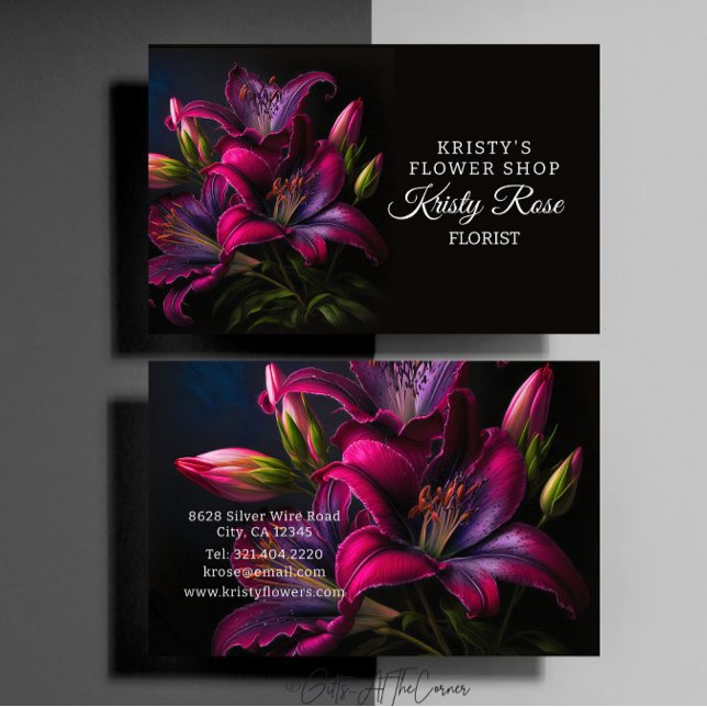 Elegant Fuchsia Red Burgundy Lily Blume Florist Visitenkarte (Von Creator hochgeladen)
