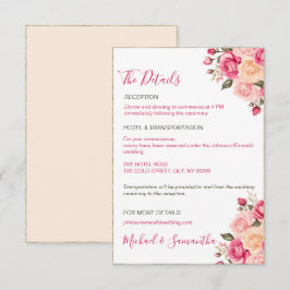 Elegant Fucia Pink und Elfenbeinküste Rose Hochzei Begleitkarte
