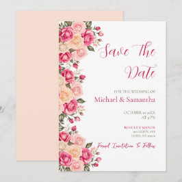 Elegant Fucia Pink und Elfenbeinküste Rose Hochzei Save The Date