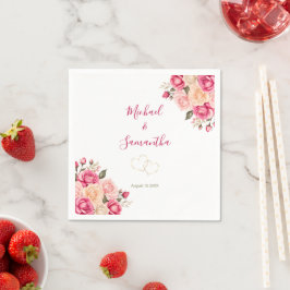 Elegant Fucia Pink und Elfenbeinküste Rose Hochzei Serviette
