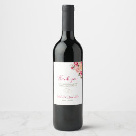 Elegant Fucia Pink und Elfenbeinküste Rose Hochzei Weinetikett
