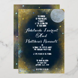 Elegant Full Moon Celestial Wedding: Blau & Silber Folieneinladung
