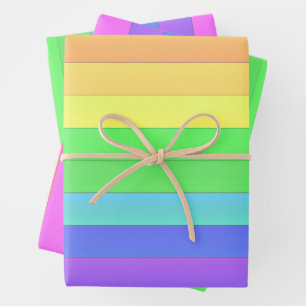 Elegant & Fun Farbenfrohe Regenbogenstreifen Geschenkpapier Set
