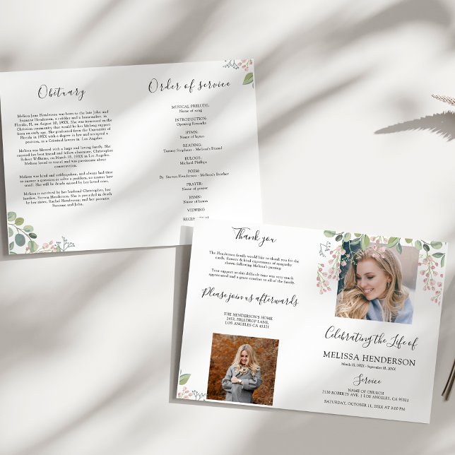 Élégant funérailles de photos florales | Programme (Créateur téléchargé)