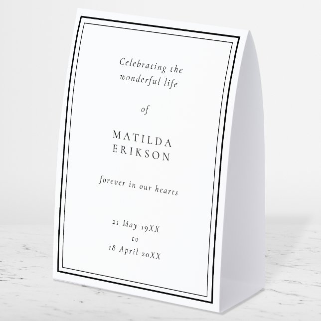 Elegant Funeral | Classic Celebration of Life Tischaufsteller (Elegant Memorial table tent sign to celebrate the life of your loved one)