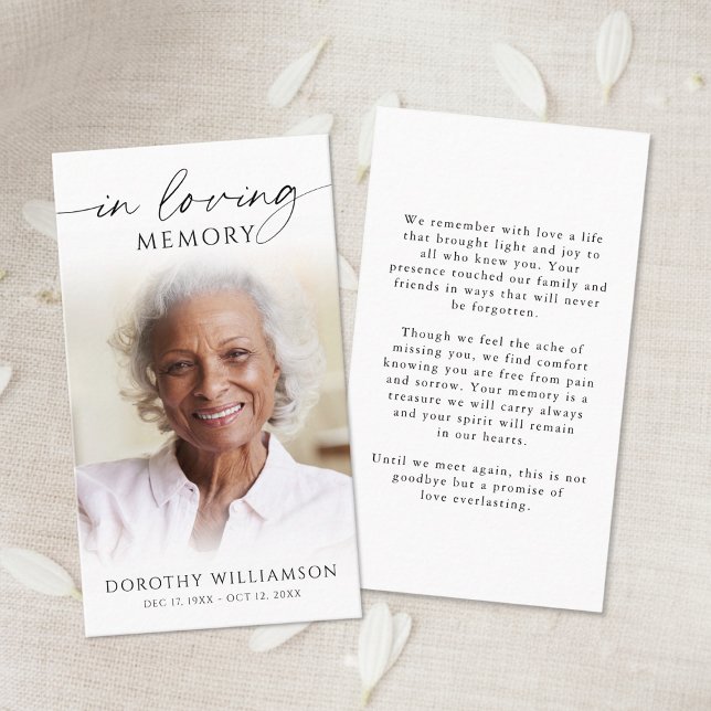 Elegant Funeral In Loving Memory Photo Prayer Card Visitenkarte (Von Creator hochgeladen)