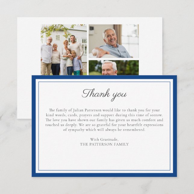 Elegant Funeral Photo Collage Custom Message  Dankeskarte (Vorne/Hinten)