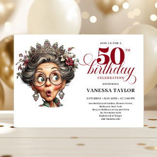 Elegant Funny Lady 50th Birthday Humor Party  Einladung