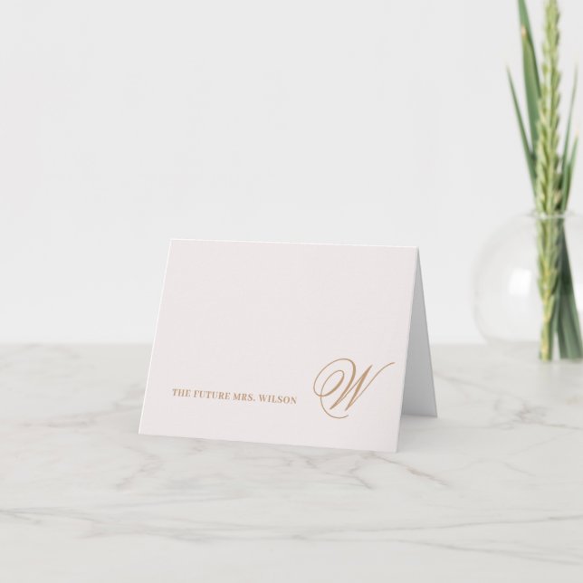 Elegant Future Mrs. Blush Gold Calligraphie geklap Dankeskarte (Vorderseite)