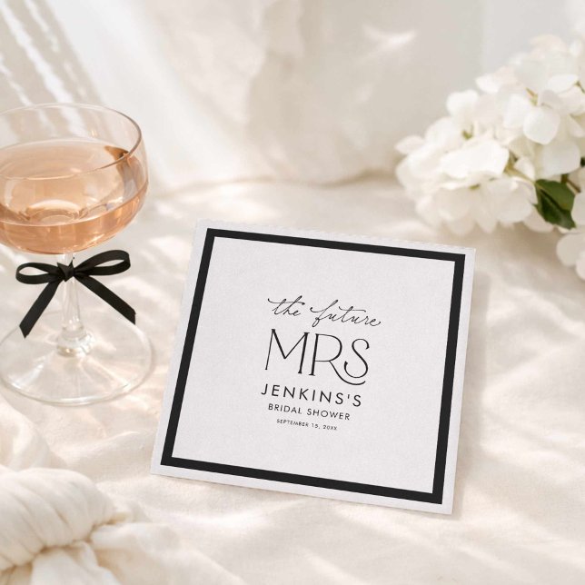 Elegant Future Mrs Bridal Shower Paper Napkins Serviette (Modern Black and White Future Mrs Bridal Shower)