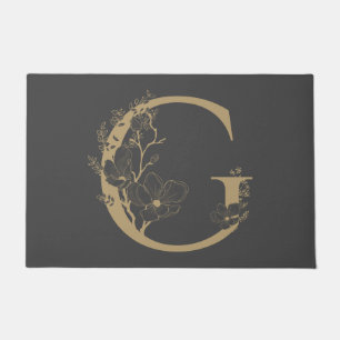 Elegant G Boho Floral Monogram Initial Gray Gold Fußmatte