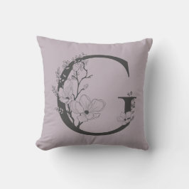 Elegant G Boho Floral Monogram Initial Lilac Gray Kissen