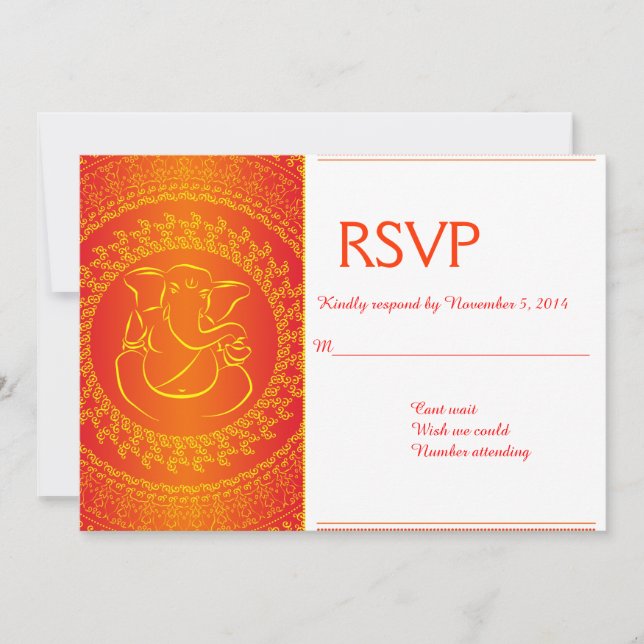 Élégant Ganesh| Cartes RSVP Orange de Dieu indien (Devant)