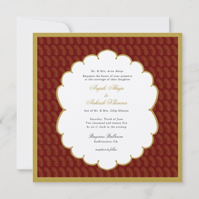Elegant Ganesh Gold und rote indische Hochzeit Einladung (Rückseite)