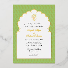 Elegant Ganesh indische Hochzeit Minze grün und Go Folieneinladung