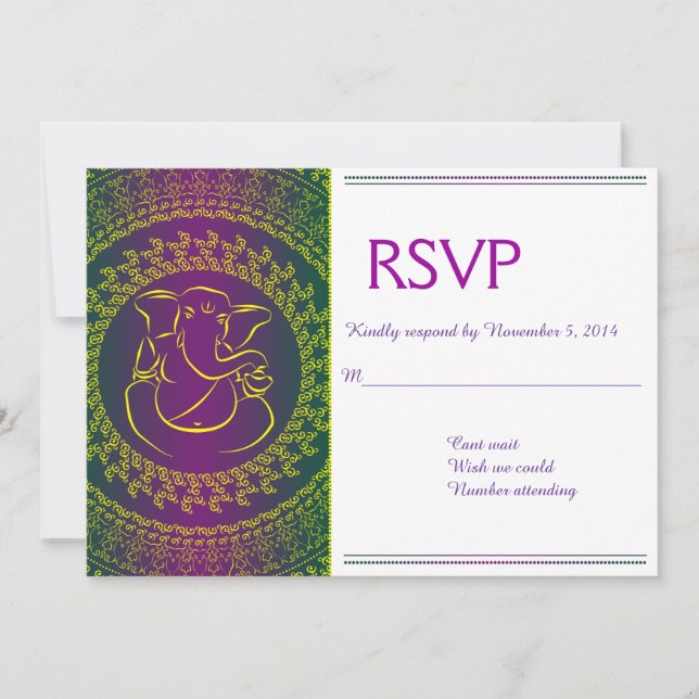 Elegant Ganesh | Lila RSVP - Karten für indische G (Vorderseite)