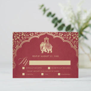 Elégant Ganesha de mariage RSVP carte or