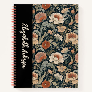 Elegant Garden Floral Black Monogram Notizbuch