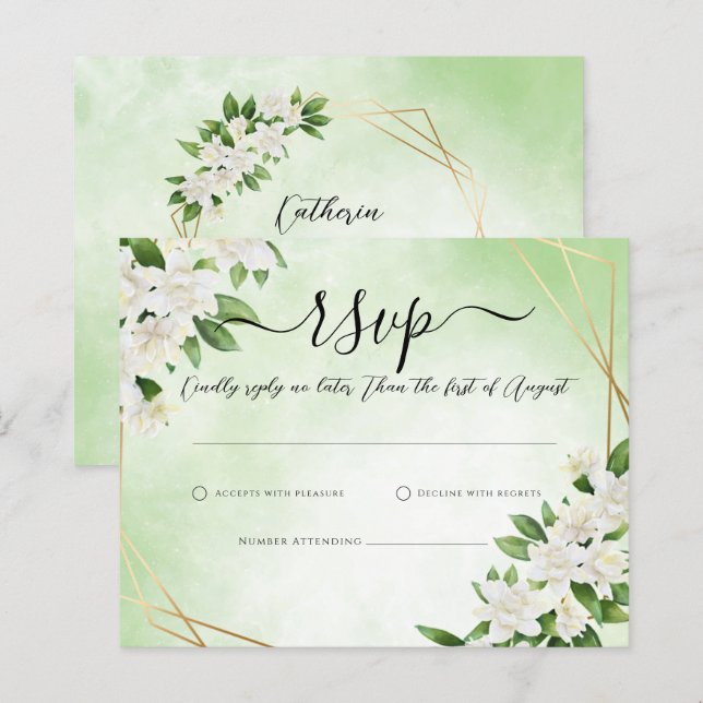 ELEGANT GARDEN FLORAL GREENERY Wedding Carte RSVP (Devant / Derrière)