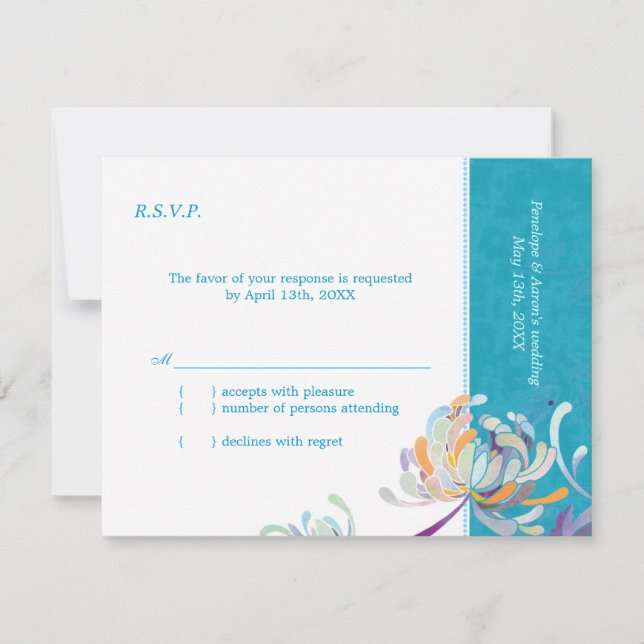 Elegant Garden Mum Turquoise Wedding RSVP (Vorderseite)