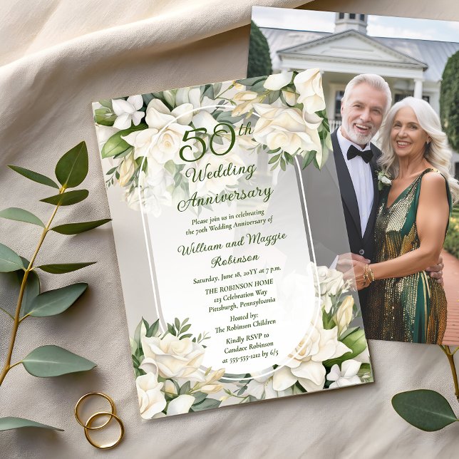 Elegant Gardenia Floral 50. Hochzeitstag (Elegant Gardenia Floral 50th Wedding Anniversary Vellum Invitations (Photo not included))