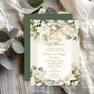 Elegant Gardenia Floral 50. Hochzeitstag Folieneinladung