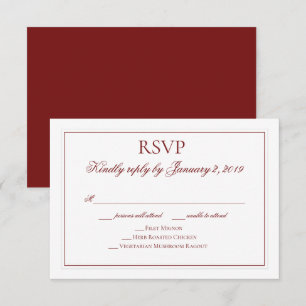 Elegant Garnet Red and White Wedding RSVP Karte