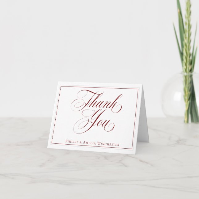 Elegant Garnet Red and White Wedding Vielen Dank Dankeskarte (Vorderseite)