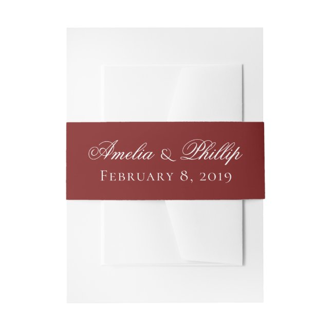 Elegant Garnet Red and White Wedite Einladung Band (Vorderseite Beispiel)