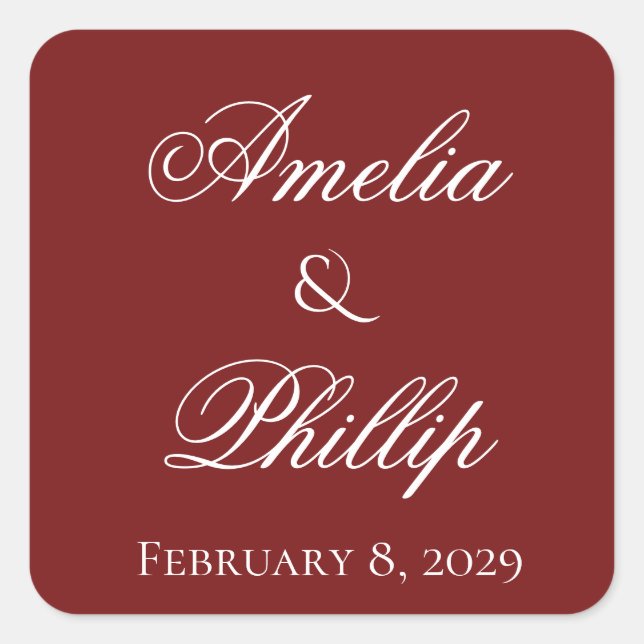 Elegant Garnet Red und White Wedding Stickers (Vorderseite)