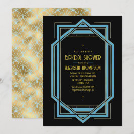 Elegant Gatsby Art Deco Blue & Gold Bridal Shower Einladung