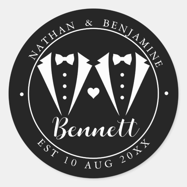 Elegant Gay Wedding Black Sticker (Vorderseite)