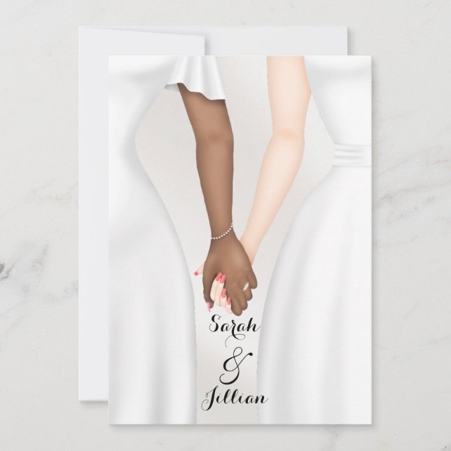 Elegant Gay Wedding Bride Holding Hands ethnisch Einladung (Vorderseite)