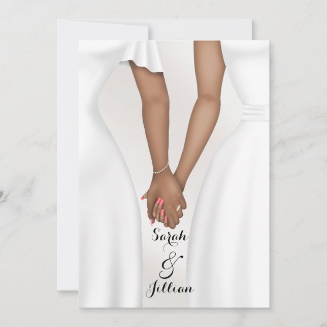 Elegant Gay Wedding Bride Holding Hands ethnisch Einladung (Vorderseite)
