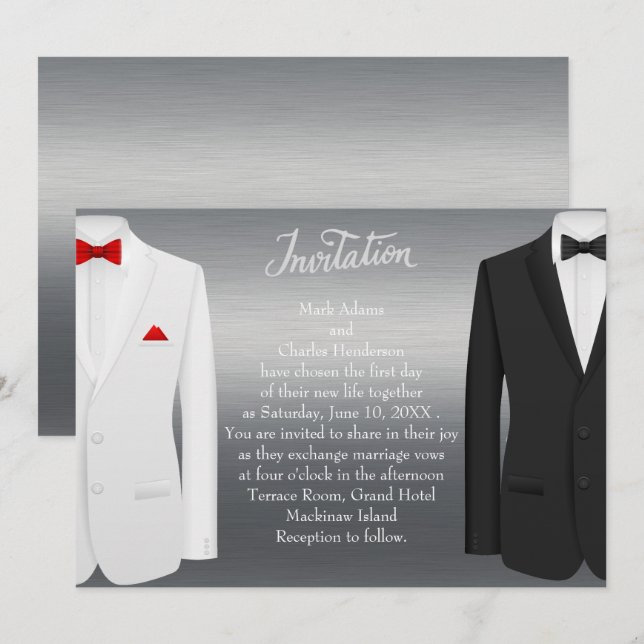 Elegant Gay Wedding Einladung Silver Tuxedos (Vorne/Hinten)