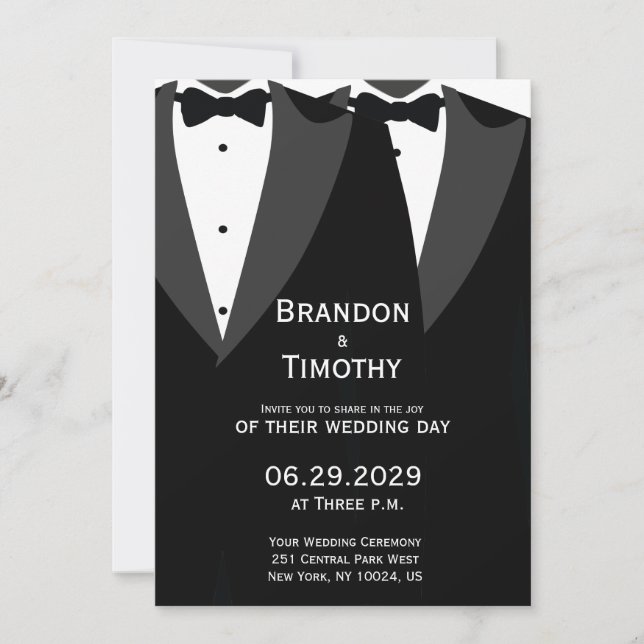 Elegant Gay Wedding Invitation Black Tie (Devant)