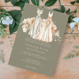 Elegant Gay Wedding Two Brils in Dress Einladung