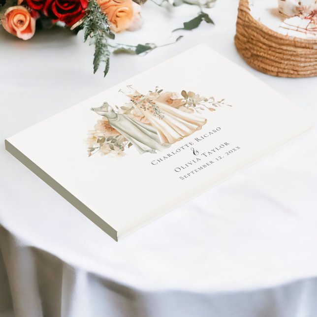 Elegant Gay Wedding Two Brils in Dress Gästebuch (Elegant Gay Wedding Two Brides in Dresses Guest Books from Ricaso)