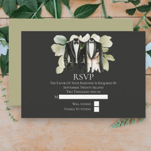 Elegant Gay Wedding Two Grooms in Anzügen RSVP Karte