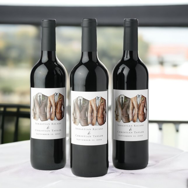 Elegant Gay Wedding Two Grooms in Anzügen Weinetikett (Elegant Gay Wedding Two Grooms in Suits Wine Labels from Ricaso)