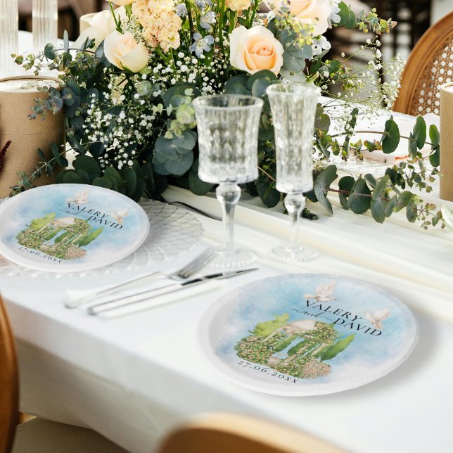 Elegant Gazebo | Blume taucht Hochzeit Luxus Pappteller (Von Creator hochgeladen)