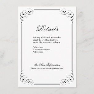 Elegant geblüht kalligraphische Hochzeitsdetails Begleitkarte