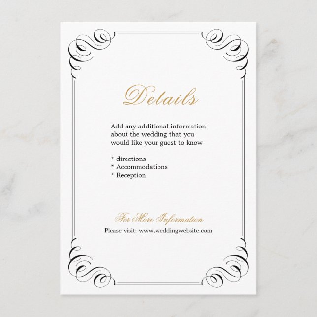 Elegant geblüht kalligraphische Hochzeitsdetails Begleitkarte (Vorderseite)